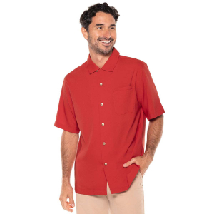 Coolibar Safari Camp Shirt UPF 50+, Men's S-2XL - Carmine Red, Navy Gulf Stream Stripe